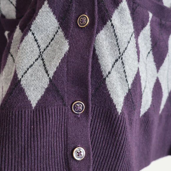 Croft & Barrow Argyle Button Up Cardigan - Dark Purple & Grey - Size S - Picture 10 of 15